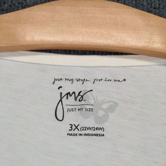 JMS Just My Size Round Neck Tunic Top Womens Plus Size 3X Short Sleeve White - Picture 11 of 14